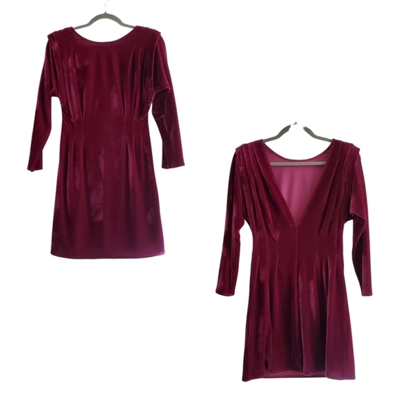 Tularosa Purple Velour Long Sleeve Puff Sleeve Mini Dress